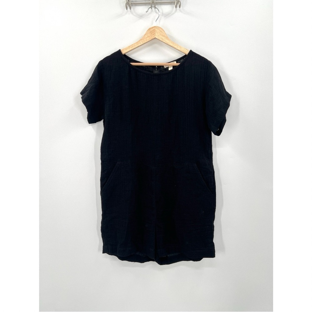 EILEEN FISHER Woman's Black 100% Cotton Lightweight Romper Size SP